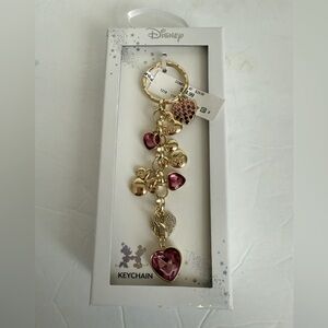 Disney Gold and Pink Heart Jewel‎ Mickey & Minnie Mouse Jewelry Key Chain